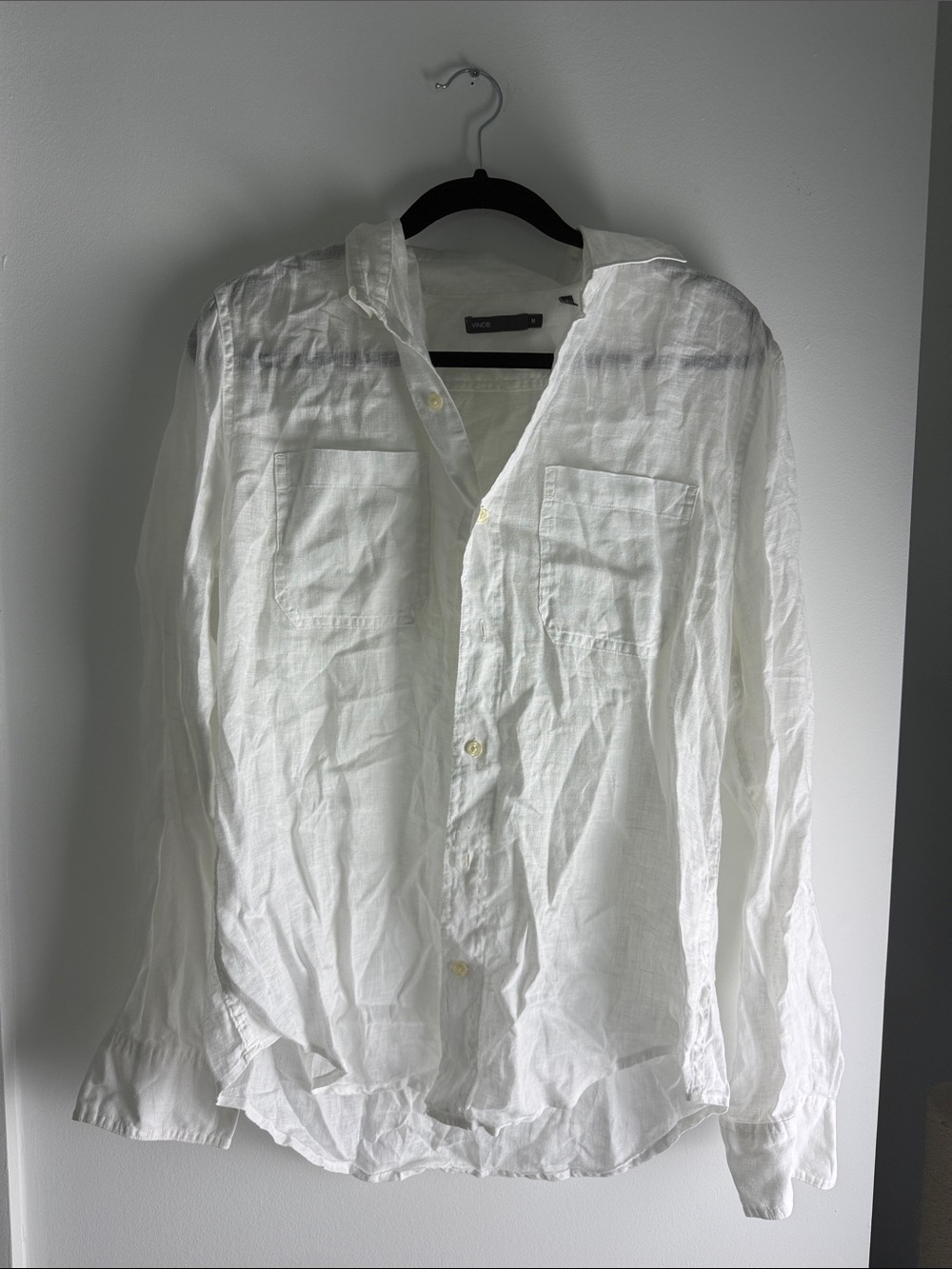 Vince White Long-Sleeve Linen Button-Down Shirt